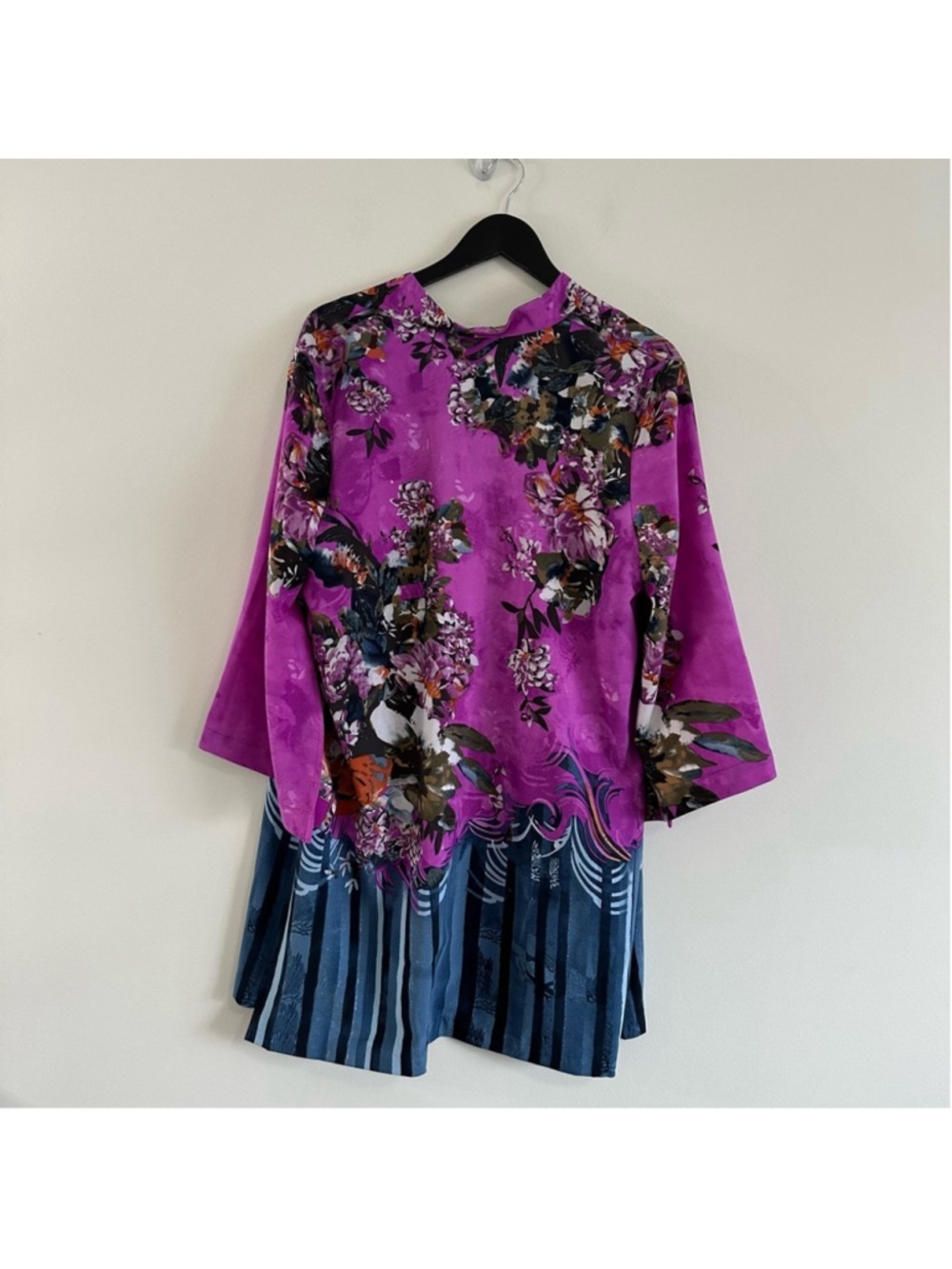 Peter Nygard Floral Kimono Duster Cardigan Jacket Size Large Pink Blue Lined - Picture 4 of 13